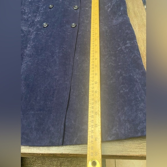Custom Made Elegant Navy Woman Coat Blazer Velvet Suede Pockets Size Large - Picture 6 of 9